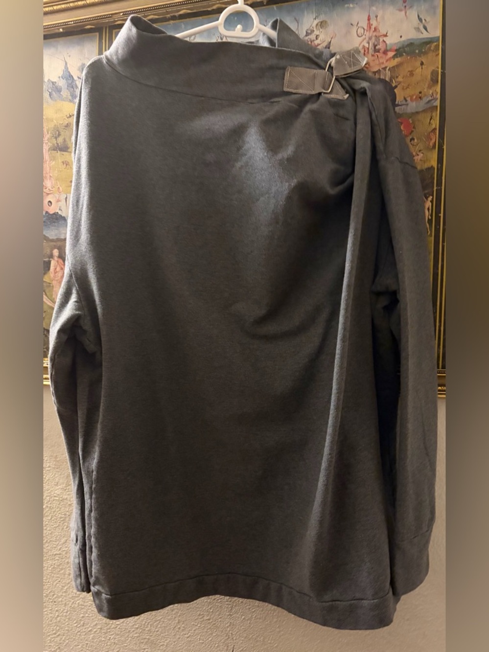 Women's Charcoal Gray Crewneck Sweater.Very Interesting asymmetrical collar.